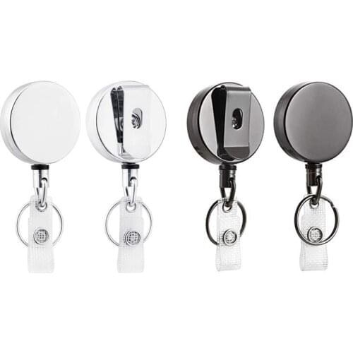PPYY-4 Pcs Heavy Duty Retractable Badge Holder Reel,Metal ID Badge Holder with Belt Clip Key Ring,Black & Silver
