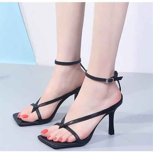 Square Toe Sandals High Heel 9cm Flip Flops Women Summer Party Wedding High Heels Sandals Women Fashion White Black Blue Shoes