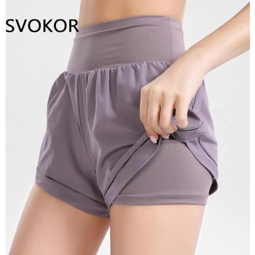 SVOKOR High Waist Sport Shorts Women Fitness Double Layer Gym Shorts Running Elastic Short Bottoms Casual Training Anti-empty