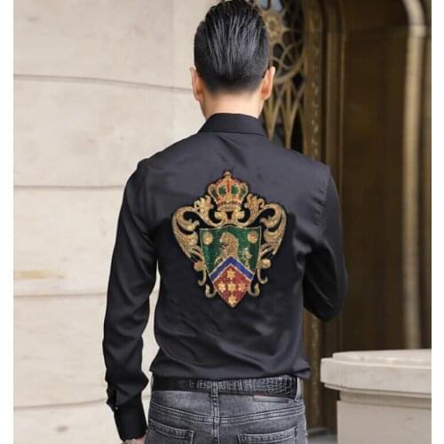 Rhinestones Spring Long Sleeve Men Shirts Casual Korean Style Button Camisa Man Diamond stone Shirt