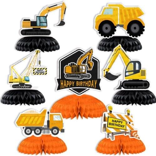 Birthday Party Decoration Car Shape Honeycomb Ornaments Set Creative Excavator Truck Honeycomb Paper Fan Birthday Desktop Set