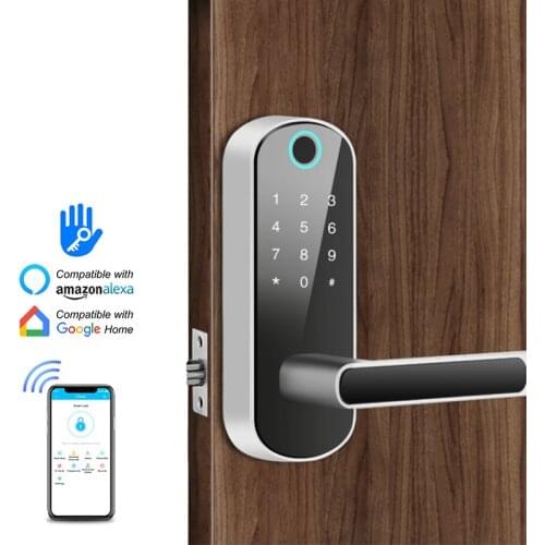 TTlock APP Biometric fingerprint lock Bluetooth Digital Smart door lock Keyless Electronic Handle Lock Mechanical key Wifi Alexa