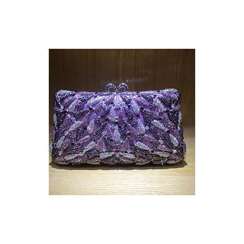 Female purple Color Crystal Women Evening bags Purse for party Metal Diamond Mianudiere Handbag Bridal Clutch Wedding Party Bag