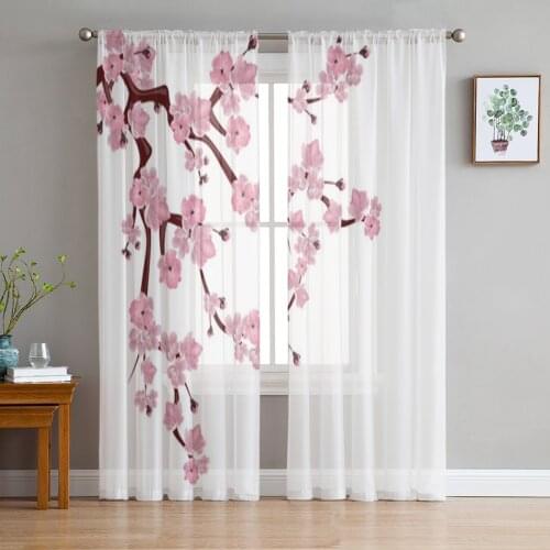 Cherry Blossom Branches Sheer Curtains for Living Room Bedroom Tulle Curtains Kitchen Window Treatments Panel Drapes