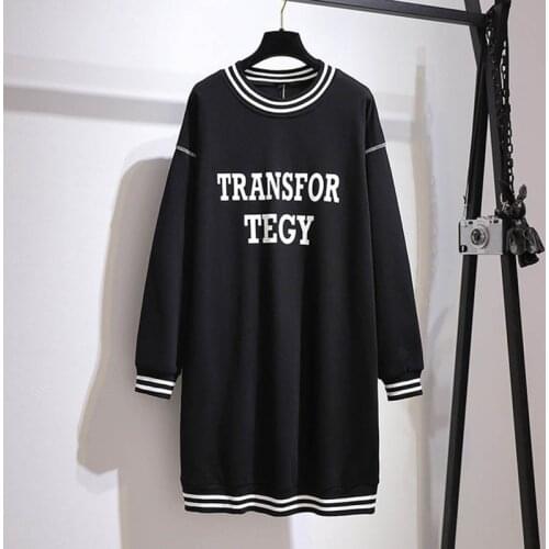 150Kg Plus size womens spring new striped letter dress bust 157cm 6XL 7XL 8XL 9XL 10XL loose cotton black long sleeve dress