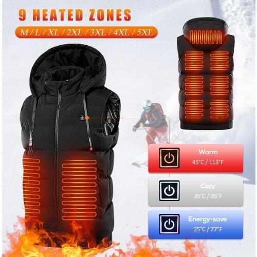 USB Heated Vest Portable Heating Warm Vest Electric Warm Vest Water-Resistant Hooded Warm Vest for Men Women