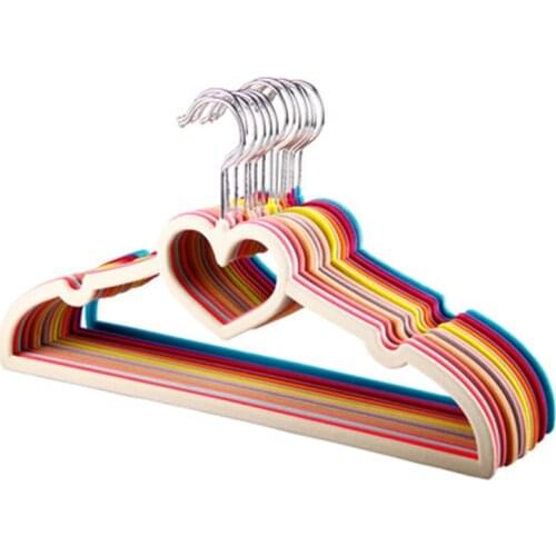 10 pieces Colorful Velvet Clothes Hangers Loving Heart Velvet Coat Hanger Non-slip Heart-shaped Multifunction Hangers