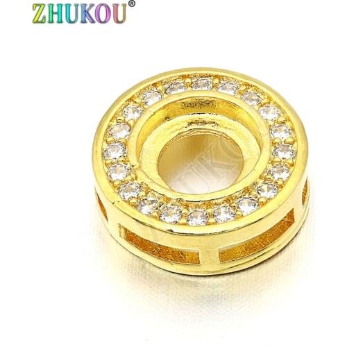 11mm Brass Cubic Zirconia Round Charms Connectors DIY Jewelry Findings Accessories, Mixed Color, Hole: 4mm, Model: VS237