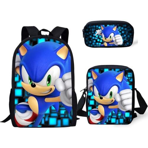 16 Inch Fashion Backpack SONIC RACING 3PCs/Set Kids School Bags Cartoon Animal Designer Teenagers Book-Bags Set