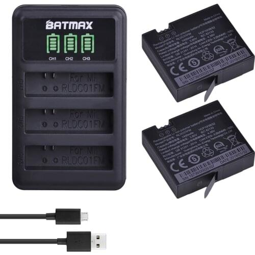 2Pcs 3.80V 1450mAh Original Mijia 4k Battery + LED 3Slots USB Charger for Sport Xiao mi Mi Jia Action Mini Cameras Accessories