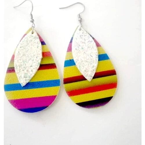 2019 Boho Korean Pride Two Layers Rainbow leather Earrings For Women Leather Double Sides Print Teardrop Earrings Earrings