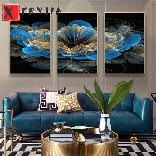 3pcs 5D Diy Diamond Painting Blue Gold Line Pictures Diamond Embroidery full Square Round Mosaic Wall Stickers home decoration