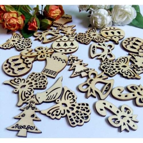 40pcs/lot Random mix Blank Christmas Tag Craft Embellishment Unfinished Christmas ornaments Cutouts Plaque Card Making Wood