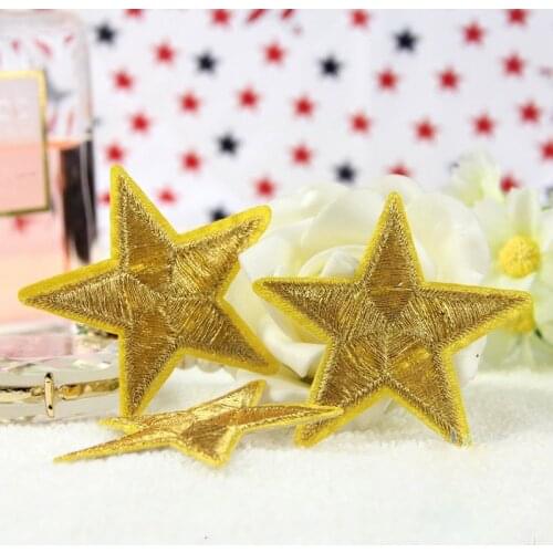 5 Pcs Gold Stickers Clothes Garment Apparel Accessories Iron On Patches Army Badge 5 Star Embroidered Applique