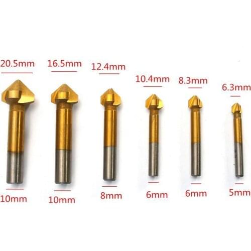6pcs 90 degree 3 Flute Chamfer Drill Bit HSS Chamfering End Mill Charmfer Cutter Countersink Drill Bit