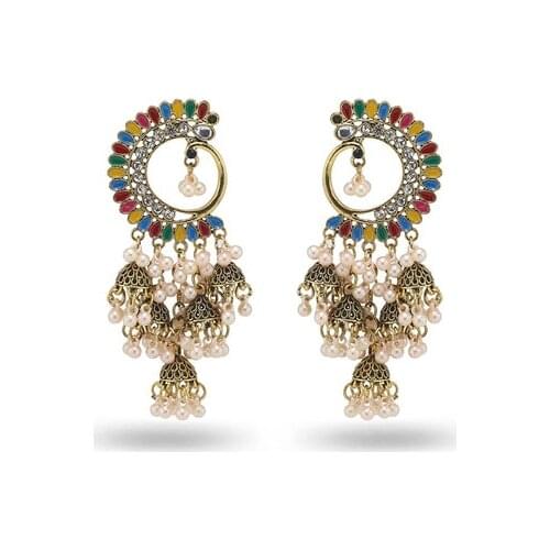 Afghan Women Gold Silver Color Indian Jewelry Half Moon Gypsy Vintage Boho Tribe Tassel Drop Earrings Jhumka Earrings Jewelry