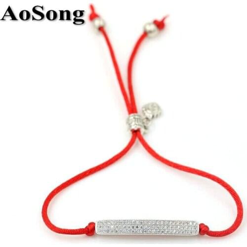 BPPCCR Red Rope String Macrame Reiki Chakra Bracelets Men Women Tiny Cube Long Strip Micro Pave Shiny Zircon couple pulsera