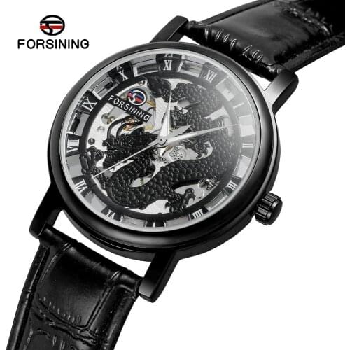 Fashion FORSINING Mens Top Brand Modern Design Hand Wind Movement Export Vintage Skeleton Dial Leather Strap Dress Wristwatch