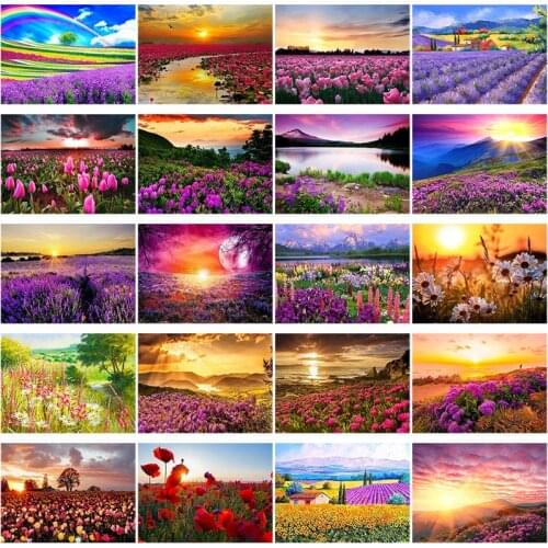 CraftArtGo 5D Diamond Embroidery Sunset scenery Full Square Round Rhinestone Mosaic Painting Cross Stitch Flowers Diamond Kit