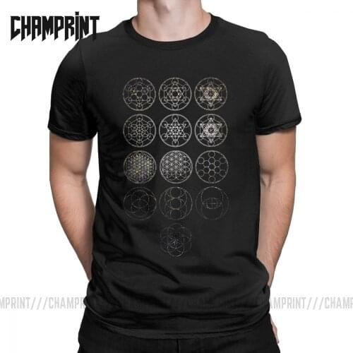 13 Circles Tight Cluster Galaxy Sacred Geometry T-Shirts Men Magic Mandala Vintage Cotton Tee Shirt Short Sleeve T Shirt
