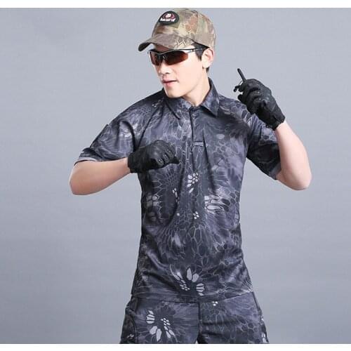 HOT 2020 Outdoor Summer Short Sleeve Sport Cargo Commando tactical quick-drying Lapel cycling Fan T-shirt Camping Hiking Tee