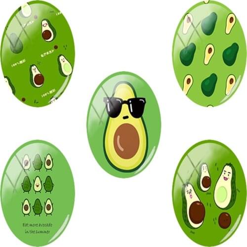 JWEIJIAO Fruit Avocado Cute Cartoon Oval Shape Glass Dome Flatback Handmade DIY Fashion Girl Summer Brooches Pins Gift HT439