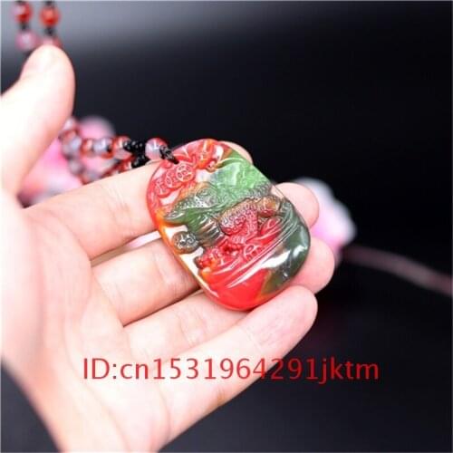 Chinese for Hand Amulet Gifts Pendant Jadeite Natural Carved Color Jade Toad Necklace Fashion Men Jewelry Women Charm