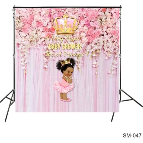 Royal Baby Shower Backdrops Floral Pink Princess Girl Babyshower Golden Crown Poster Photo Backgrounds Dessert Table Banners