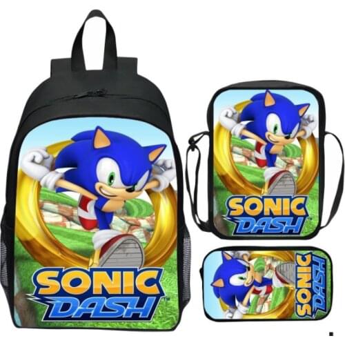 3PCs/Set Fashion Backpack SONIC RACING Pattern Kids School Bags Cartoon Animal Designer Teenagers Book-Bags Set
