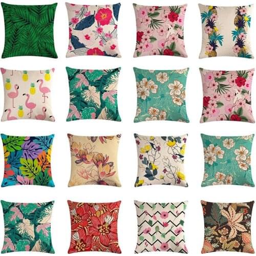 Flower Cushion Cover 45x45cm Cotton Linen Home Decor Flower Throw Pillow Cover For Sofa Plant Leaf Pillowcase