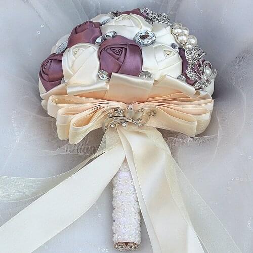 New arrived purple and cream artificial wedding bouquets bridal wedding bouquets for wedding decoration
