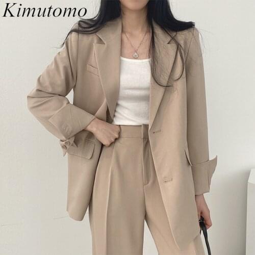 Kimutomo Autumn Women Sets Korea 2021 High Street Casual Lapel Two-button Blazer High Waist Drape Mopping Trousers Two-Piece
