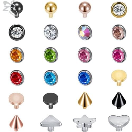 ZS 1PC Colorful Micro Dermal Piercing for Woman Crystal Stainless Steel Titanium Dermal Anchor Star Heart Surface Skin Piercings