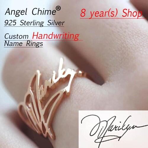 Custom Handwriting Name Rings Angle Chime Brand Personalized Letter Ring With Gift Box Real 925 Sterling Silver