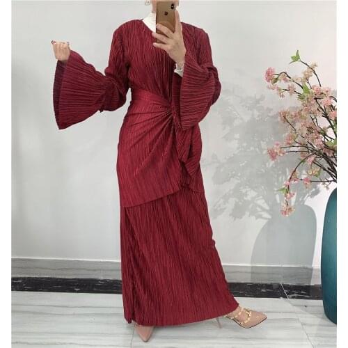 Ramadan Eid Mubarak Pleated African Dresses For Women Abaya Dubai Turkey Islam Muslim Fashion Hijab Maxi Dress Robe Longue 2021