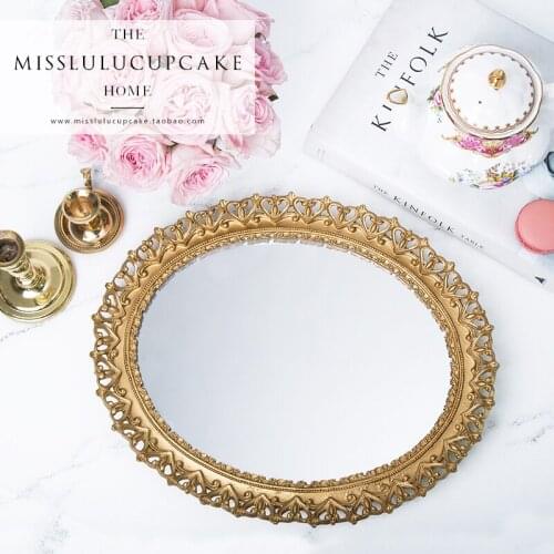 Retro European mirror fruit tray cake plate dessert table decoration cosmetics jewelry storage tray