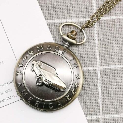 Top Brand Dropshipping Bronze Antique Car Truck Quartz Pocket Watches Chain Watch Made In America Words relogio de bolso TD2040