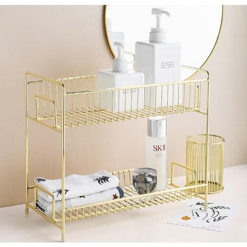 Nordic gold shelf light luxury iron bathroom kitchen narrow shelf desktop cosmetics storage rack