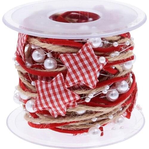 Christmas Decorations for Tree Home Gift Wrapping Ribbon Garland Handmade Five-pointed Star Bead Chain Ribbon New Year Present