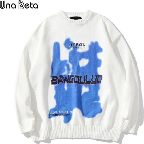 Una Reta Sweater Men New Harajuku Winter Mens Clothing Print Knitted Sweater Pullover Oversized Sweater