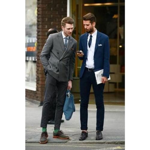 New Arrival Dark Grey Double Breasted Groom Men Tuxedos Groomsmen Best Man Suit Men Wedding Suits (Jacket+Pants+Tie)