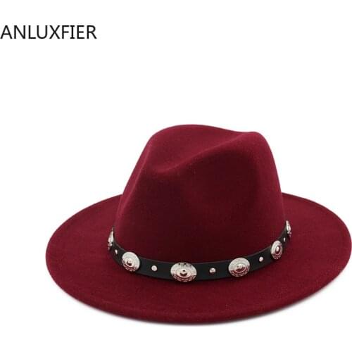H7588 Women Wool Felt Fedoras Hat Men Belt Vintage Woolen Jazz Cap Male Female High Quality Fashion Vinage All-match Simple Caps