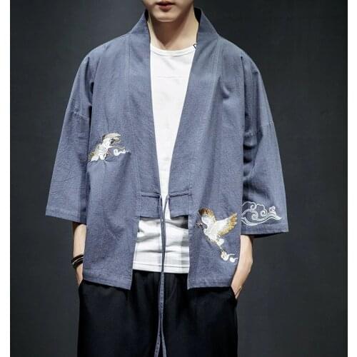 Japan Thailand Traditional Dragon Cardigan Men Aodai Loose Blouse Japanese Kimono Linen Robes Yukata Vietmam Coats Asian Clothes
