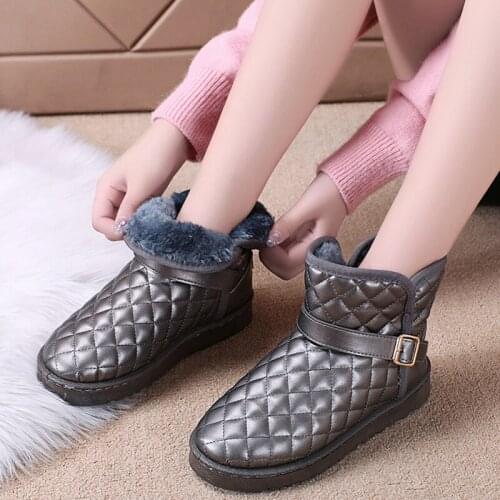 Rimocy Buckle Platform Snow Boots Women 2021 Warm Short Plush Winter Ankle Boots Woman Pu Leather Flat Cotton Padded Shoes Lady