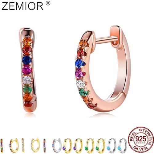 New S925 Sterling Silver Dazzling Gold Color Hoop Earrings For Women Multicolor Crystal Zircon Silver Earrings lady Jewelry Gift