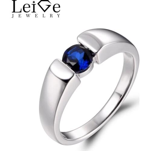 LeiGe Jewelry Blue Sapphire Promise Rings September Birthstone Round Shape Blue Gemstone Ring Real 925 Sterling Silver for Women