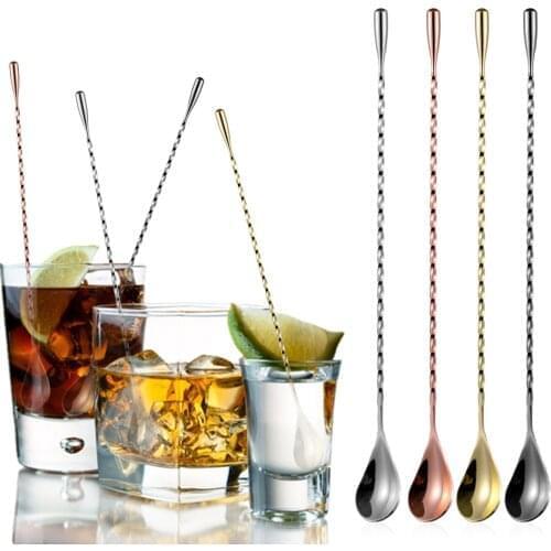 1PC Gold Stainless Steel Cocktail Spoons Retro Spiral Long Handle Teadrop Scoops Bartender Stirring Scoops Tools Kitchen Supply