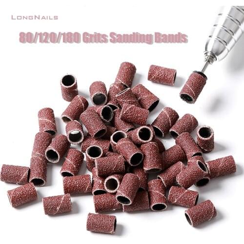 100 pcs/bag Nail Sanding Bands 3 Size (#80" #120" #180") Sanding Ring Sand Circle For Electric Nail Dril Machine Drill Bits Sand