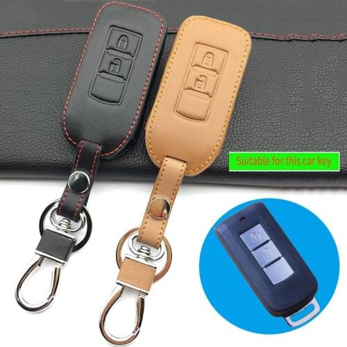 100% leather car key case Car wallet for Mitsubishi ASX extension movement Pajero Galant Lancer EX, 2 button Auto Accessories