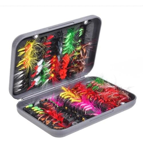 100pcs / Box Fly Hook Carbon Steel Fishing Bait Simulation Fly Fishing Artificial Bait Feather Wing Hook Lure Kit Dry Fly Hook